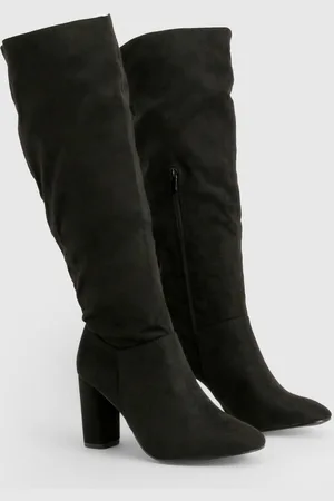 Boohoo Womens Wide Fit Faux Suede Block Heel Knee High Boots