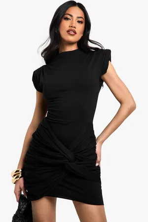 Boohoo Womens Ruched Shoulder Pad T-shirt Mini Dress