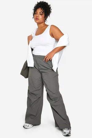 Boohoo Womens Plus Nylon Wide Leg Cargo Trouser