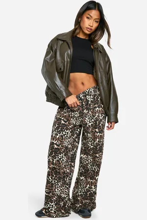 Boohoo Womens Print Elasticated Waist Wide Leg Jeans