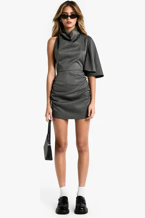 Boohoo Womens High Cowl Asymmetric Mini Dress