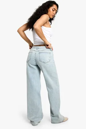 Boohoo Womens The Mid Waist Wide Leg Jean