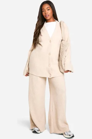 Boohoo Womens Plus Soft Rib Slouchy Cardigan & Wide Leg Trouser