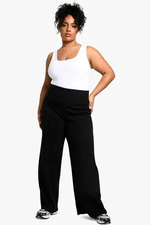 Boohoo Womens Basics Plus Heavy Rib Wide Leg Trouser