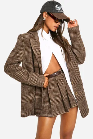 Boohoo Womens Premium Wool Look Check Belted Mini Skirt