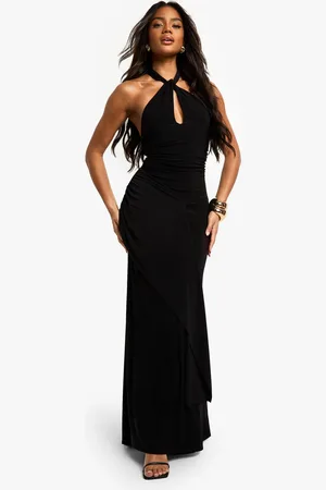 Boohoo Womens Halter Drape Slinky Maxi Dress