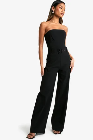 Boohoo Womens Belt Trim Bandeau Wide Leg Jumpsuit