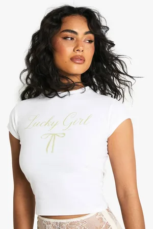 Boohoo Womens Lucky Girl Bow Print Baby T-Shirt