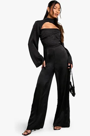 Boohoo Womens Textured Satin High Neck Jumpsuit