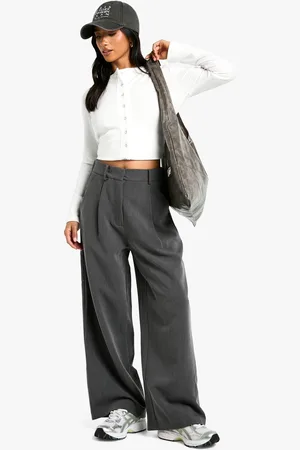 Boohoo Womens Petite Wide Leg Tailored Trousers