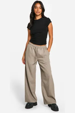 Boohoo Womens Petite Tailored Drawstring Waistband Wide Leg Trouser