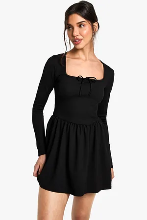 Boohoo Womens Tie Neck Detail Smock Mini Dress