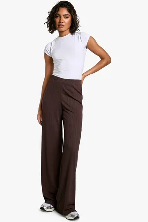 Boohoo Womens Tall Jersye Rib Wide Leg Rib Trouser