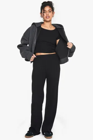 Boohoo Womens Double Layer Modal Rib Wide Leg Trouser