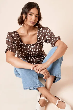Dorothy Perkins Womens Spot Square Neck Poplin Blouse