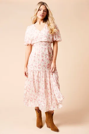 Dorothy Perkins Womens DP Luxe Chiffon Jacquard Puff Sleeve Midi Dress