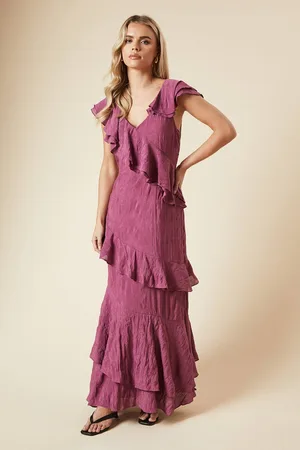 Dorothy Perkins Womens Petite DP Luxe Textured Sleeveless Ruffle Midi Dress