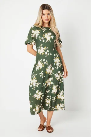 Dorothy Perkins Womens Floral Puff Sleeve Midi Dress