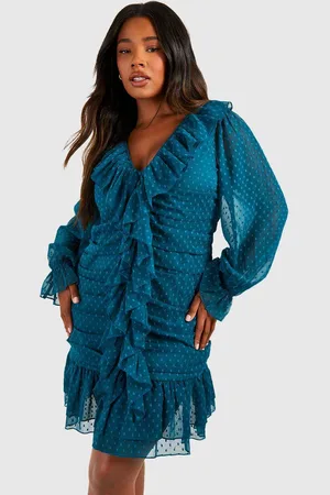 Boohoo Womens Plus Dobby Ruffle Mini Dress