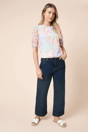 Dorothy Perkins Womens Gathered Neckline Puff Sleeve Mesh Top