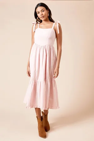 Dorothy Perkins Womens Embroidered Dropped Waist Strappy Poplin Midi Dress