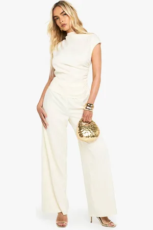 Boohoo Womens Tailored Wide Leg High Neck Jumpsuit
