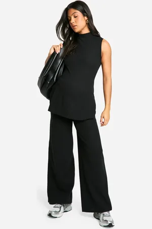 Boohoo Womens Maternity Soft Rib Wide leg Trousers