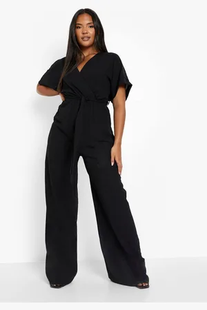 Boohoo Womens Plus Woven Belted Wide Leg Jumpsuit