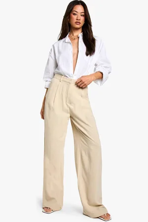 Boohoo Womens Tall Linen Look Essential Wide Leg Trouser