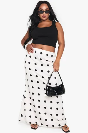 Boohoo Womens PLUS SATIN POLKA MAXI SKIRT