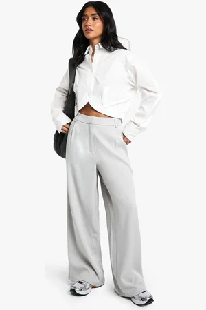 Boohoo Womens Petite Tailored Wide Leg Trousers