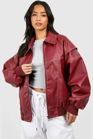 Boohoo Womens Petite Pu Contrast Stitch Oversized Bomber Jacket