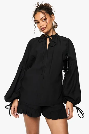 Boohoo Womens Linen Frill Sleeve Blouse
