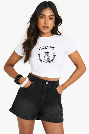 Boohoo Womens Petite Denim Mom Short