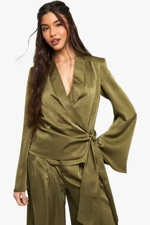 Boohoo Womens Satin Wrap Tie Blouse