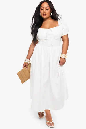 Boohoo Womens Plus Cotton Milkmaid Midaxi Skater Dress
