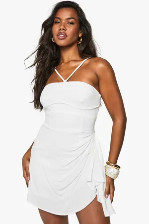 Boohoo Womens Linen Look Drape Wrap Mini Dress