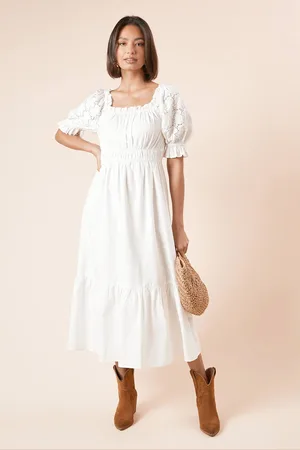 Dorothy Perkins Womens Cut-work Sleeve Poplin Bardot Dress
