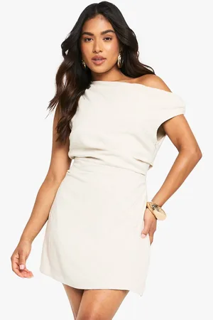 Boohoo Womens Petite Linen Look Drape Twist Strap Mini Dress