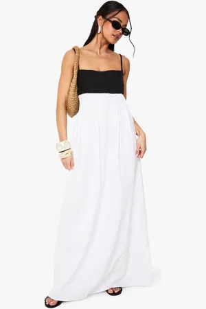 Boohoo Womens Contrast Linen Smock Maxi Dress
