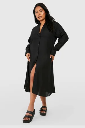 Boohoo Womens Plus Linen Look Midi Shirt Dress