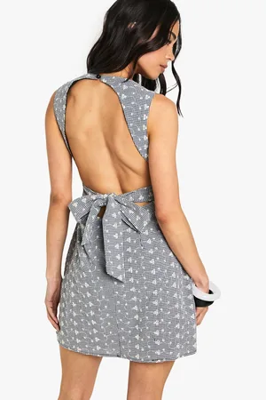 Boohoo Womens Broderie Gingham Tie Back Detail Shift Dress