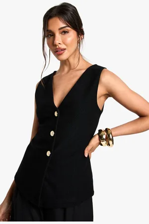 Boohoo Womens Textured Button through v neck longline waistcoat
