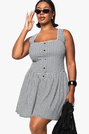 Boohoo Womens PLUS Gingham corset detail SKATER DRESS