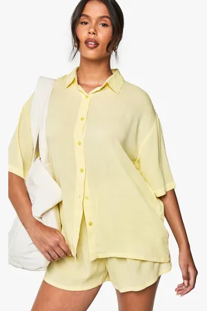 Boohoo Womens Crinkle Short Sleeved Shirt, Shorts & Scrunchie Set