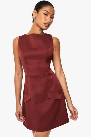 Boohoo Womens Tailored Linen Look Slash Neck Shift Dress