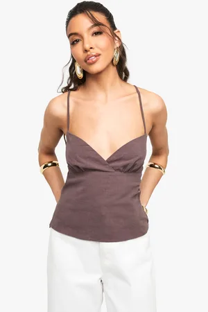 Boohoo Womens Linen Look Strappy Corset Top