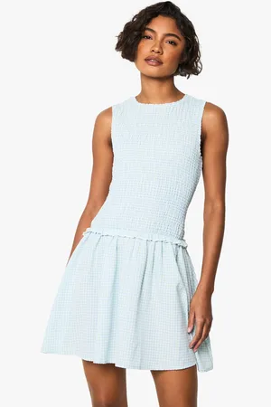 Boohoo Womens Tall Gingham Round Neck Skater Dress