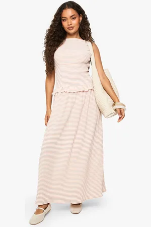 Boohoo Womens Textured Gingham Shirred Waist Maxi Dress
