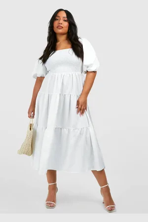 Boohoo Womens Plus Tiered Shirred Midaxi Smock Dress